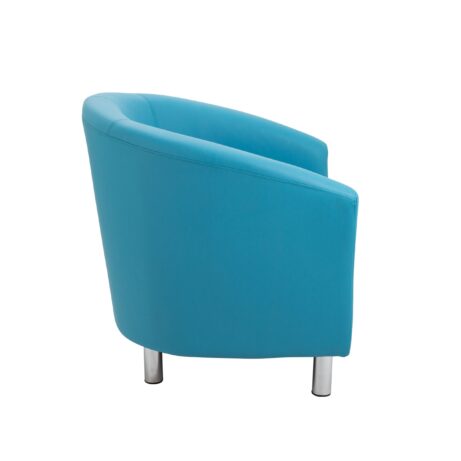 Turquoise Tub Armchair with metal feet featuring a curved silhouette and deep PU-upholstered seat, ideal for reception areas.