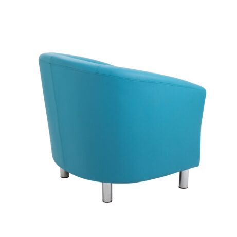 Turquoise Tub Armchair with metal feet, featuring a welcoming curved silhouette and deep PU upholstery for comfort.
