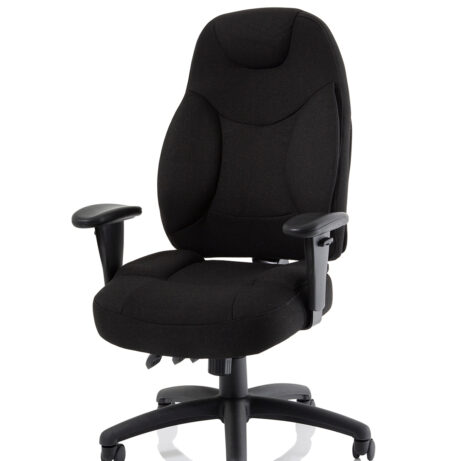 Galaxy Medium Back Task Operator Office Chair with adjustable arms, black fabric upholstery, and five-caster base.