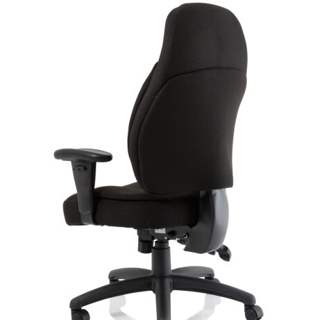 Galaxy Medium Back Task Operator Office Chair in black fabric with adjustable arms and a five-star base for mobility.