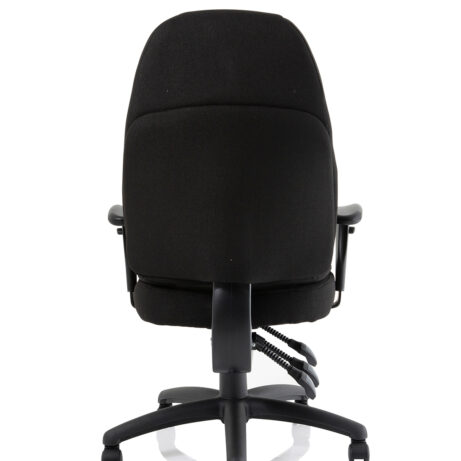 Galaxy Medium Back Task Operator Office Chair in black fabric, featuring adjustable arms and a sturdy base for mobility.