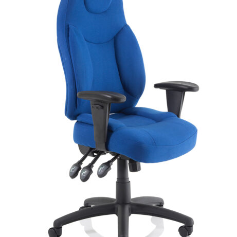 Galaxy Medium Back Task Operator Office Chair in blue fabric with height adjustable arms.