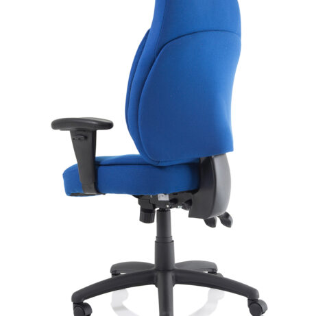 Galaxy Medium Back Task Operator Office Chair in blue fabric with adjustable arms and five-star base.