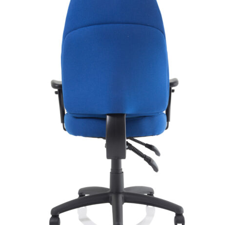 Galaxy Medium Back Task Operator Office Chair in blue fabric with adjustable arms and swivel base.