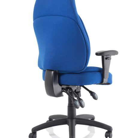 Galaxy Medium Back Task Operator Office Chair in blue fabric, featuring adjustable arms and a five-star base with wheels.