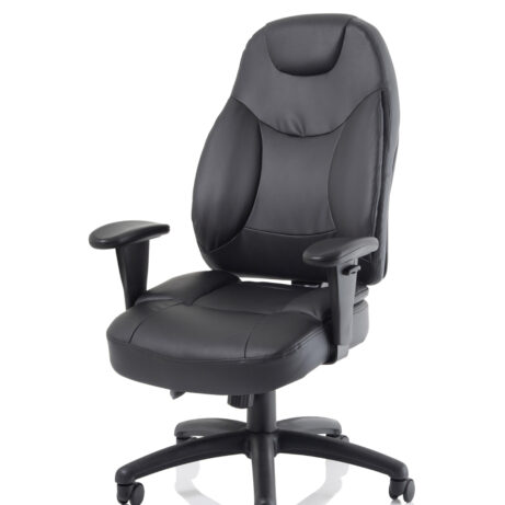 Galaxy Medium Back Task Operator Office Chair in black fabric with adjustable arms, designed for all-day support and comfort.