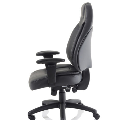 Galaxy Medium Back Task Operator Office Chair in black fabric with adjustable arms and five-star base, shown from the side.