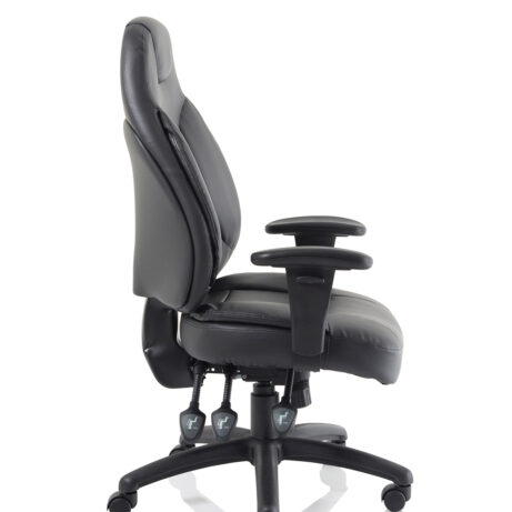Galaxy Medium Back Task Operator Office Chair, black fabric, with adjustable arms and a five-star base on wheels.