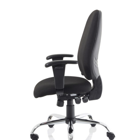 Lisbon Medium Back Task Operator Office Chair with height-adjustable arms, ergonomic design, and chrome five-star base.