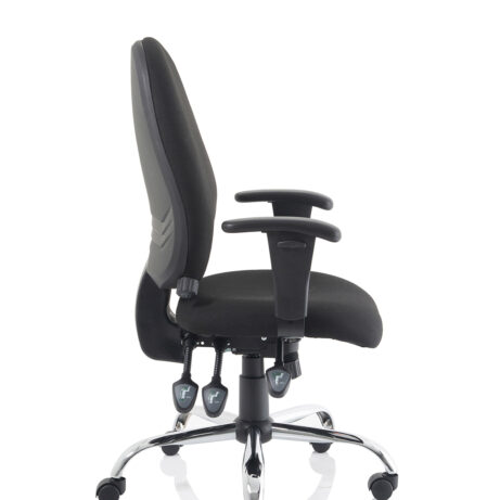 Lisbon Medium Back Task Operator Chair with height-adjustable arms and ergonomic design, chrome base and five casters.