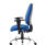 Lisbon Medium Back Task Chair in blue fabric with height-adjustable arms and chrome base, designed for ergonomic comfort.