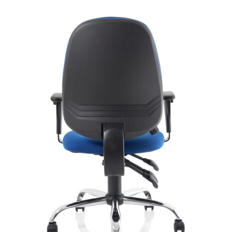 Lisbon Medium Back Task Operator Office Chair with height-adjustable arms and blue seat, designed for ergonomic comfort.