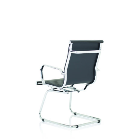 Nola Black Leather Cantilever Visitor Chair with Arms, polished chrome frame, comfortable design, suitable for meetings.