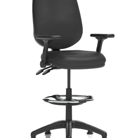 Eclipse Plus II Task Operator Chair in black leather with matching back and Hi Rise Draughtsman kit.