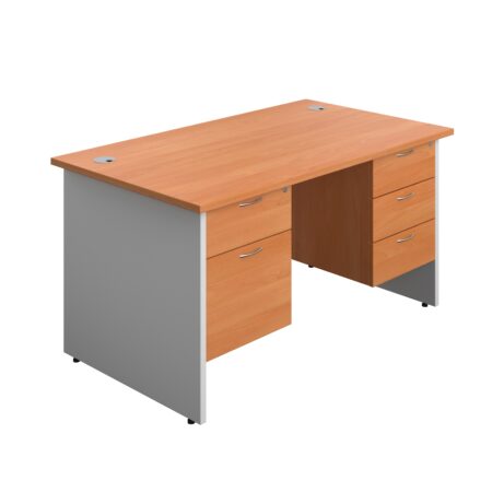 Panel Plus Rectangular Desk with 2 & 3 Drawer Fixed Pedestal, Beech & White, size 1400x800mm.