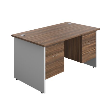 Panel Plus Rectangular Desk with 2 & 3 Drawer Fixed Pedestal, Dark Walnut/White, size 1400 x 800 mm.