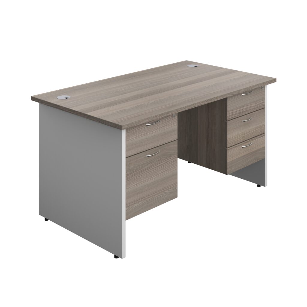 Panel Plus Rectangular Desk bundle with 2 & 3 Drawer Fixed Pedestal in Beech and White, size 1200 x 800 mm.