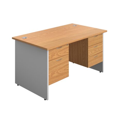 Panel Plus Rectangular Desk with 2 & 3 Drawer Fixed Pedestal, Nova Oak/White, Size: 1400 X 800.
