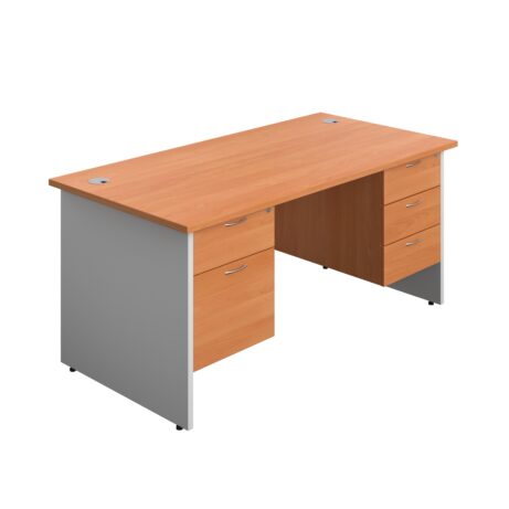 Panel Plus Rectangular Desk bundle with beech top and white pedestal, size 1600 x 800, featuring 2 and 3 drawers.
