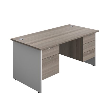 Rectangular desk bundle with grey oak top and white pedestal, featuring 2 and 3 drawers, size 1600 x 800 mm.