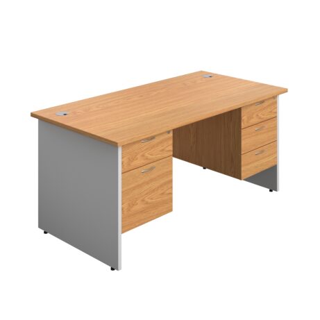 Panel Plus Rectangular Desk 1600x800 in Nova Oak/White with 2 & 3 Drawer Fixed Pedestals. FSC certified.