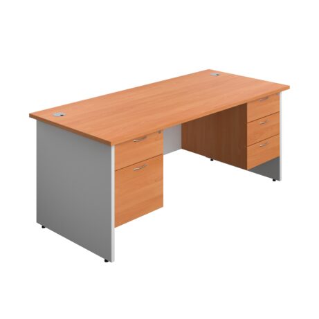 Panel Plus Rectangular Desk bundle with fixed pedestal, beech and white finish, size 1800 X 800 mm, includes 2 and 3 drawers.