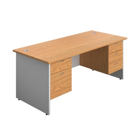 Panel Plus Rectangular Desk bundle with 2 & 3 drawer fixed pedestals, Nova Oak/White, size 1800 x 800 mm.