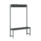 Durable single-sided cloakroom bench with nine hooks, powder-coated steel frame, adjustable feet, dimensions 1200x300x1200mm.