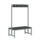 Double Sided Cloakroom Bench with 12 hooks, grey metal frame, black seat and backrest, versatile for unlimited color options.