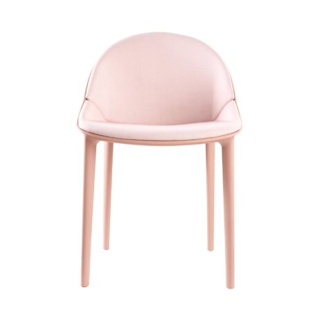Papillon café chair in soft pink with a compact design, featuring a molded shell and sleek legs, ideal for dynamic spaces.