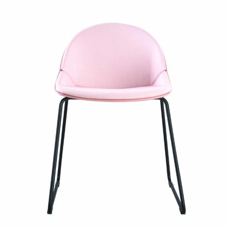 Papillon meeting and café chair in pink upholstery with black sled base, compact design for versatile spaces.