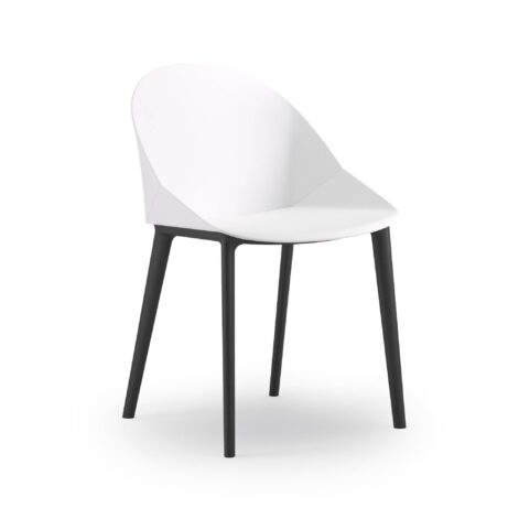 Papillon Meeting & Café Chair, white shell with black legs, compact design suitable for cafes and meeting spaces.