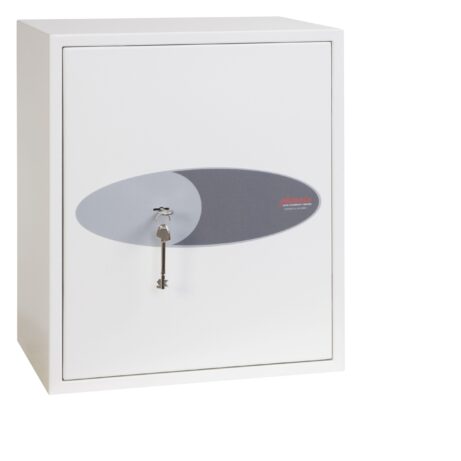 Fortress SS1180 Series Safe in light grey, 42 litres, featuring a key lock on the front.