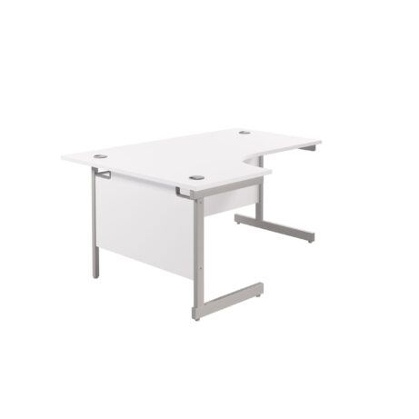 Single Upright Left Hand Radial Desk, 1600x1200mm, white/silver, featuring a modern design and functional workspace.