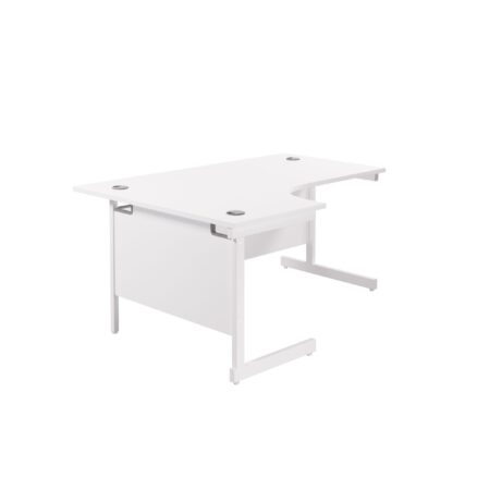Single Upright Left Hand Radial Desk, FSC certified, white finish, dimensions 1600 x 1200 mm.
