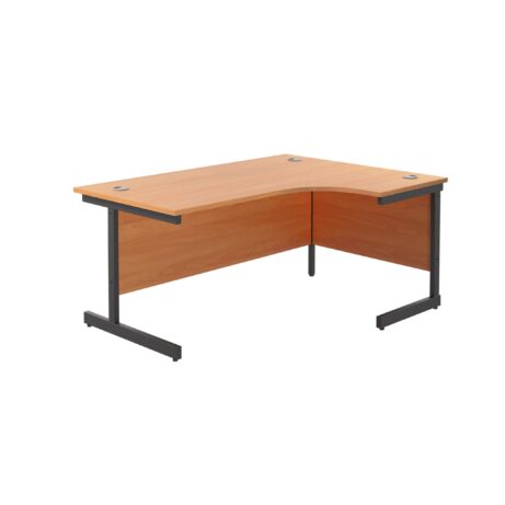 Single Upright Right Hand Radial Desk, beech desktop (1600x1200), black frame, FSC certified.