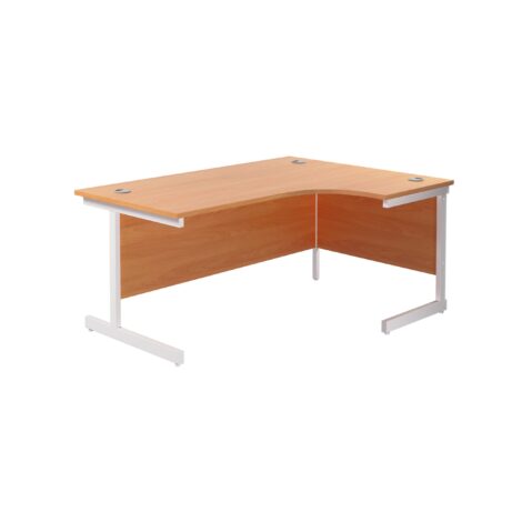 Single upright right hand radial desk, beech top, white frame, dimensions 1600 x 1200 mm. FSC certified.