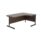 Single upright right hand radial desk, 1600x1200mm dark walnut top with black frame, FSC certified.