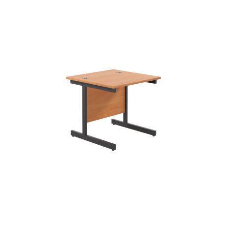 Single upright rectangular desk with beech top, black frame, dimensions 800mm x 800mm, FSC certified.