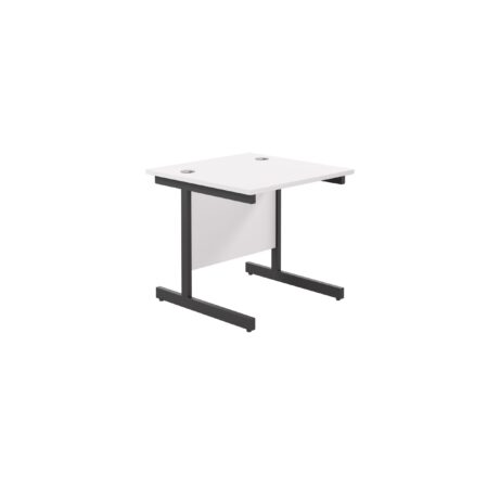 Single upright rectangular desk, 800mm deep, white top and black frame, dimensions 800 x 800mm. FSC certified.