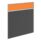 Freestanding floor screen with a gray base and an orange acrylic top, ideal for office privacy and noise control.