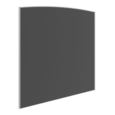 Curved grey floor standing system screen with sleek edges, designed for privacy and noise control in open-plan offices.