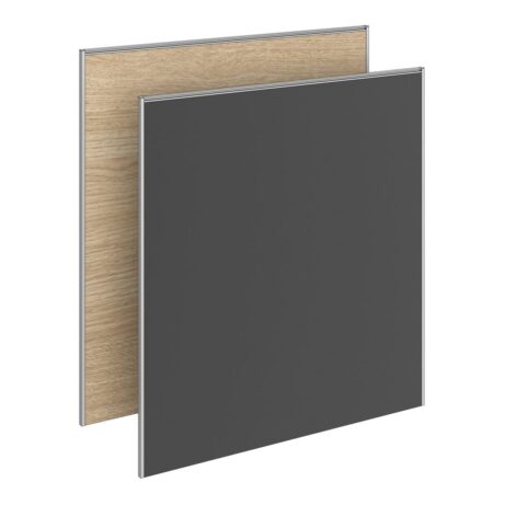 Floor Standing System Screens in gray and wood finish, offering flexible privacy and noise control for open-plan spaces.