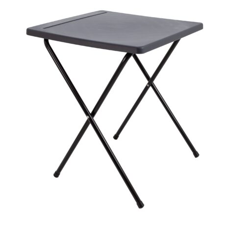 Titan Exam Desk in charcoal, featuring a square top and a sturdy black folding frame.