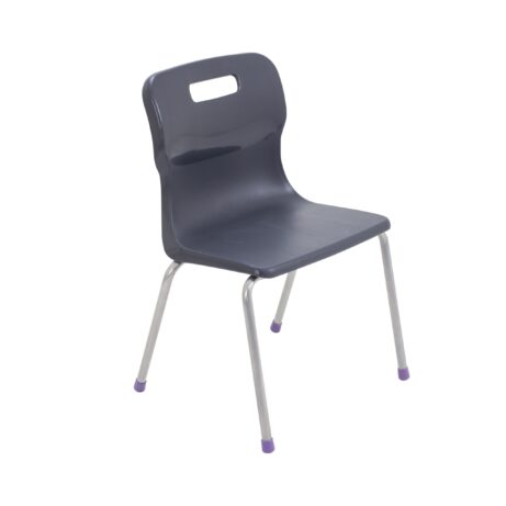 Charcoal Titan 4 Leg Chair, Size 2, featuring a plastic seat and metal legs with purple foot caps.