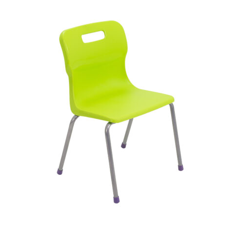 Titan 4 Leg Chair Size 2 in Lime with a sleek design and chrome legs, featuring a cut-out handle for easy mobility.