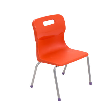 Titan 4 Leg Chair in Size 2, featuring an orange plastic seat and silver legs with purple foot caps.