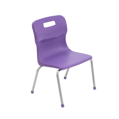 Titan 4 Leg Chair, Size 2, in purple with a handle cutout and chrome legs. Ideal for schools or modern spaces.