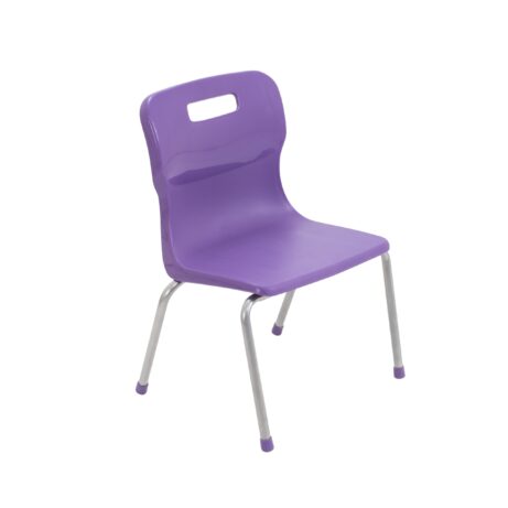 Titan 4 Leg Chair, Size 2, in purple with a handle cutout and chrome legs. Ideal for schools or modern spaces.