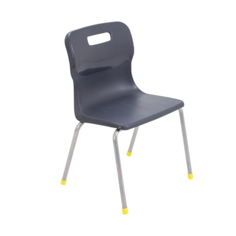Titan 4 Leg Chair, Size 3, in Charcoal with gray plastic seat and yellow-tipped legs.